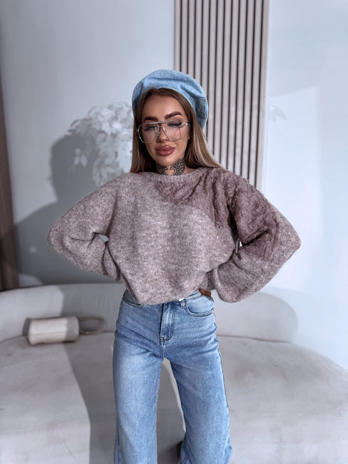 Knitted sweater "ROSETTE Y25008" - CAPPUCCINO